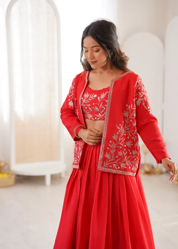 Heavy_Chinon_Silk_Lehenga_Choli_Koti_Set