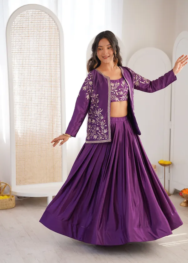Heavy_Chinon_Silk_Lehenga_Choli_Koti_Set