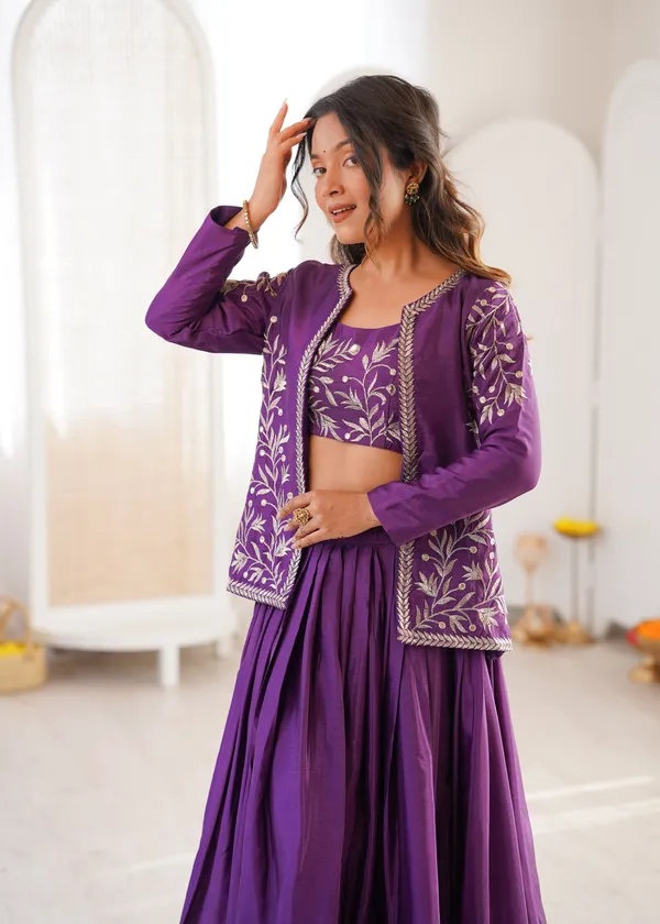Heavy_Chinon_Silk_Lehenga_Choli_Koti_Set