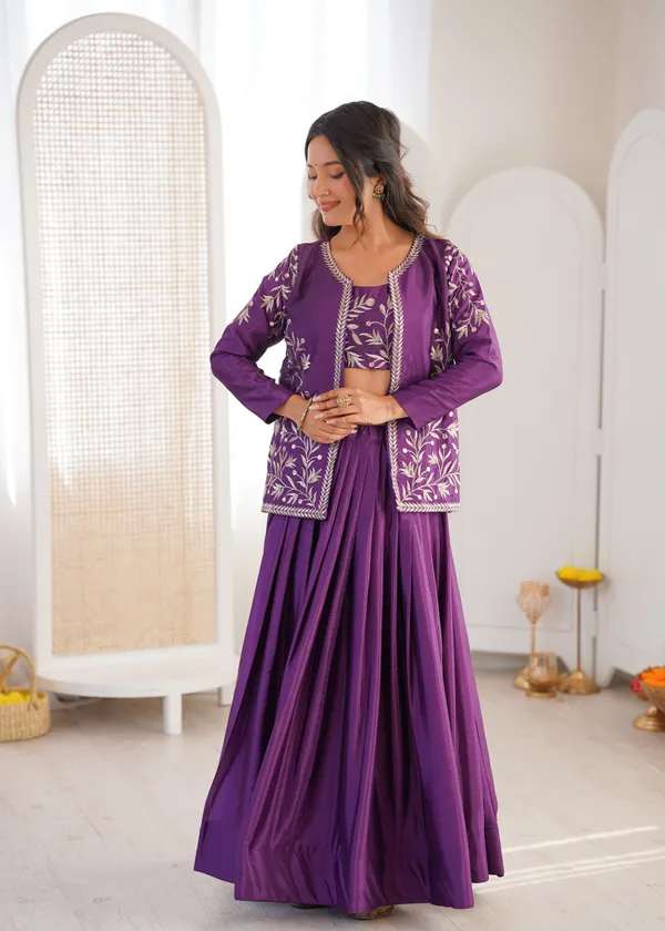 Heavy_Chinon_Silk_Lehenga_Choli_Koti_Set