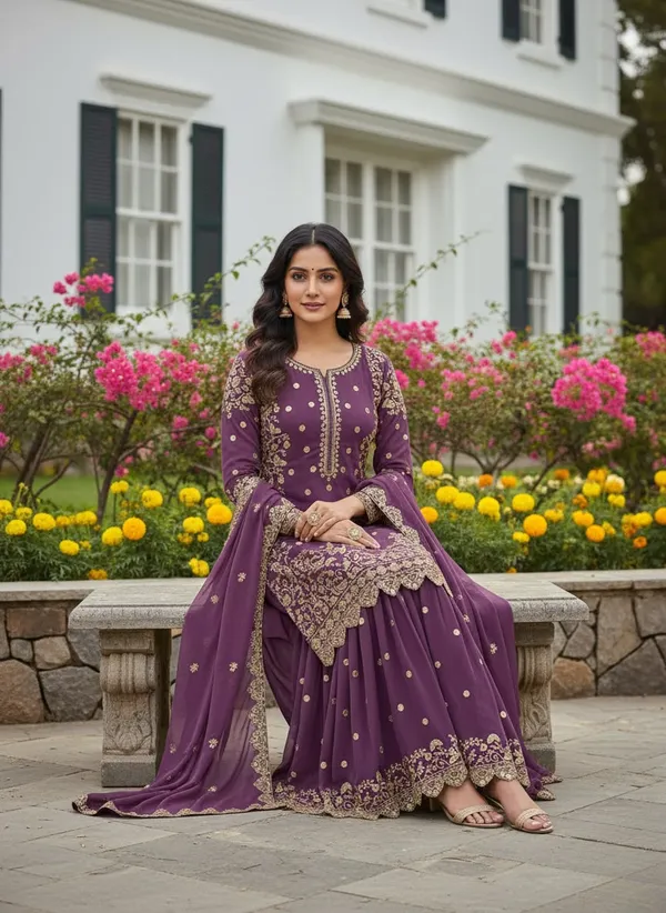 Heavy_Faux_Georgette_Embroidered_Top-Plazzo_and_Dupatta_Set