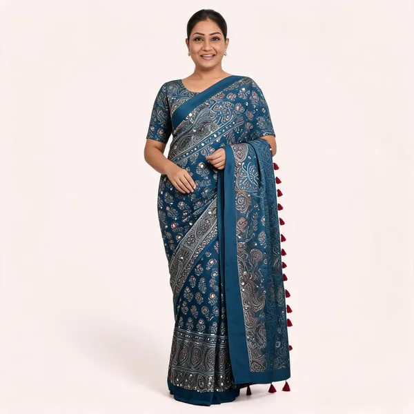 Women's_Steel_Blue_Modal_Silk_Saree_with_Ajrakh_Inspired_Traditional_Print,_Designer_Pallu_&_Matching_Blouse_|_Festive,_Office_&_Ethnic_Wear_Saree