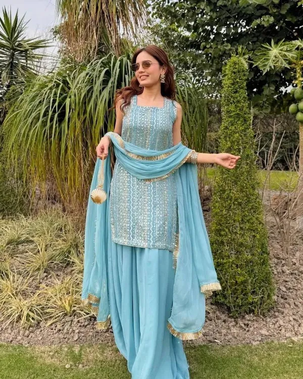 New_Designer_Party_Top_Pallazo_&_Dupatta_Set