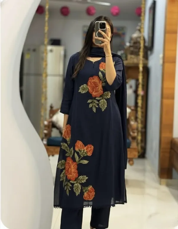 Premium_60x60_Cotton_Rose_Embroidery_Kurti_Pant_Dupatta_Set