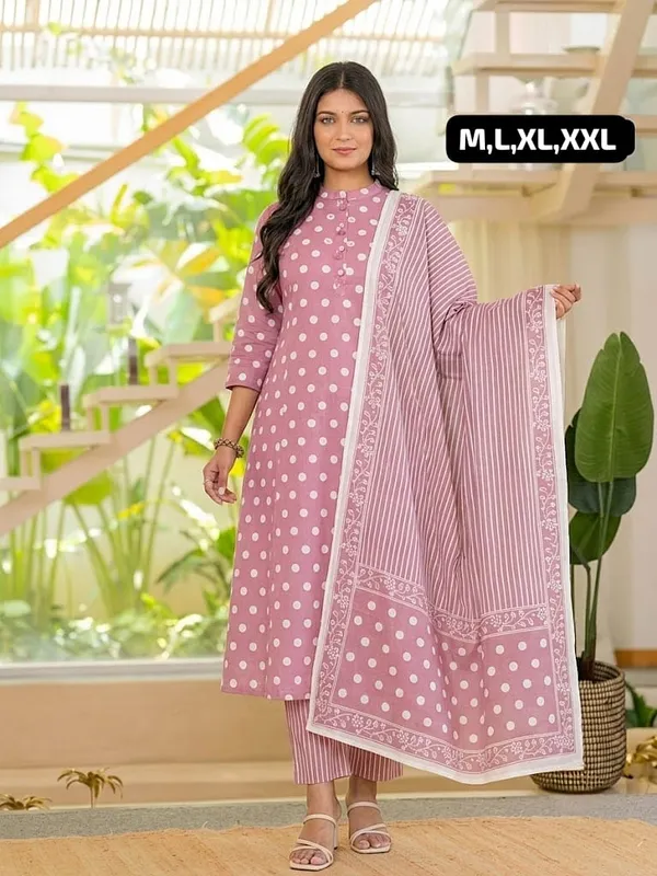 Premium_Cotton_Polka_Print_Kurti_Pant_Dupatta_Set