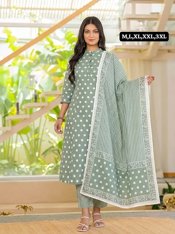 Premium_Cotton_Polka_Print_Kurti_Pant_Dupatta_Set