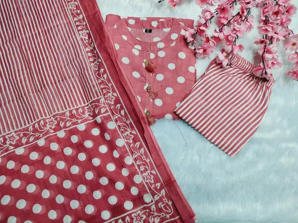 Premium_Cotton_Polka_Print_Kurti_Pant_Dupatta_Set