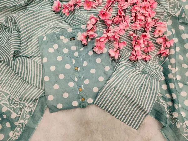 Premium_Cotton_Polka_Print_Kurti_Pant_Dupatta_Set