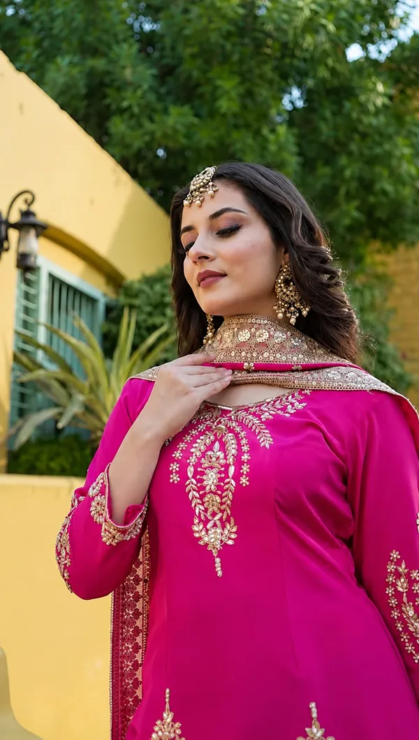 Pure_Chinon_Silk_Embroidered_Fancy_Kurti_Plazzo_Dupatta_Set
