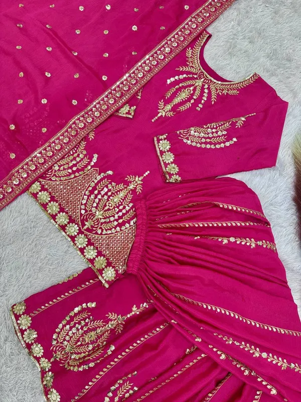 Pure_Chinon_Silk_Embroidered_Fancy_Kurti_Plazzo_Dupatta_Set