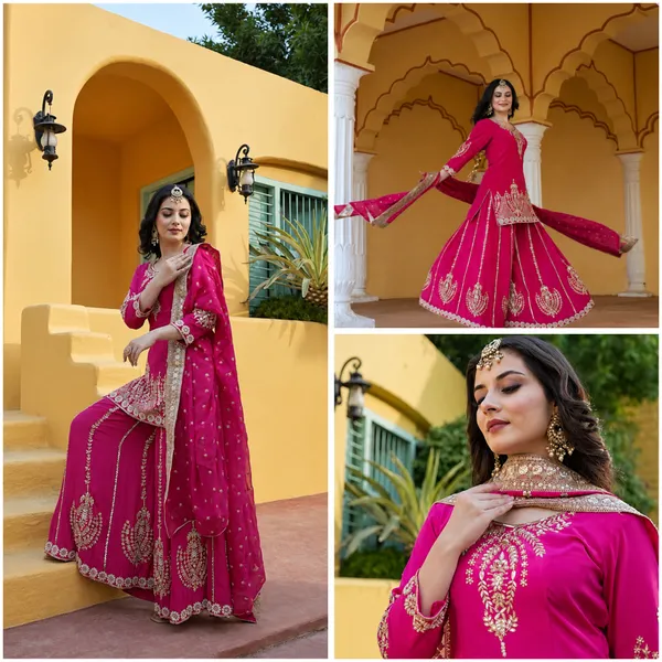 Pure_Chinon_Silk_Embroidered_Fancy_Kurti_Plazzo_Dupatta_Set
