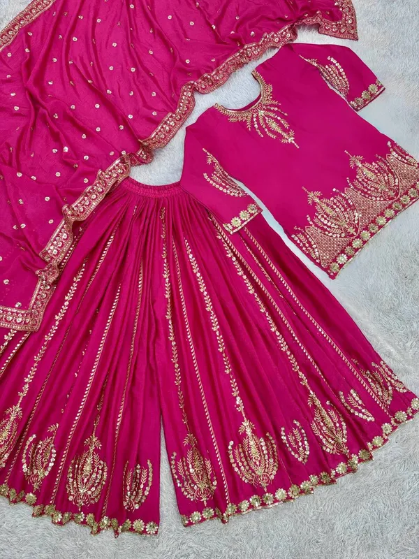 Pure_Chinon_Silk_Embroidered_Fancy_Kurti_Plazzo_Dupatta_Set