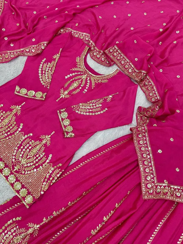 Pure_Chinon_Silk_Embroidered_Fancy_Kurti_Plazzo_Dupatta_Set
