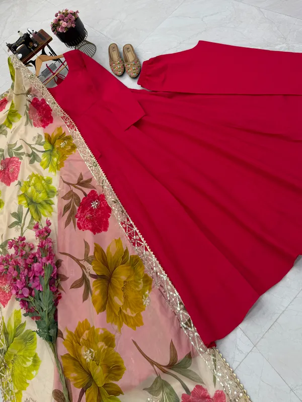 Pure_Romansilk_Chanderi_Designer_Party_Gown_with_Jacket_and_Dupatta_Set