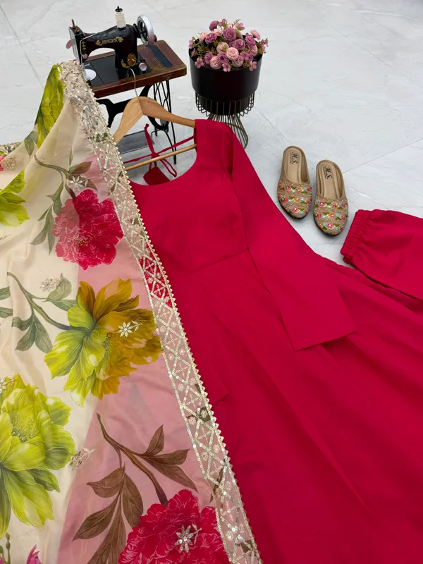 Pure_Romansilk_Chanderi_Designer_Party_Gown_with_Jacket_and_Dupatta_Set