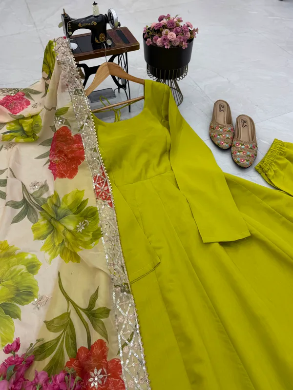 Pure_Romansilk_Chanderi_Designer_Party_Gown_with_Jacket_and_Dupatta_Set