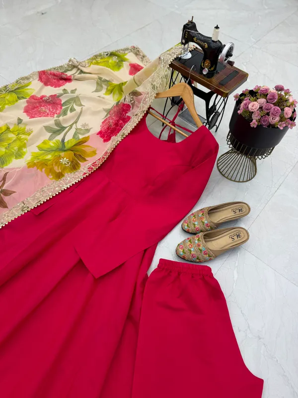 Pure_Romansilk_Chanderi_Designer_Party_Gown_with_Jacket_and_Dupatta_Set
