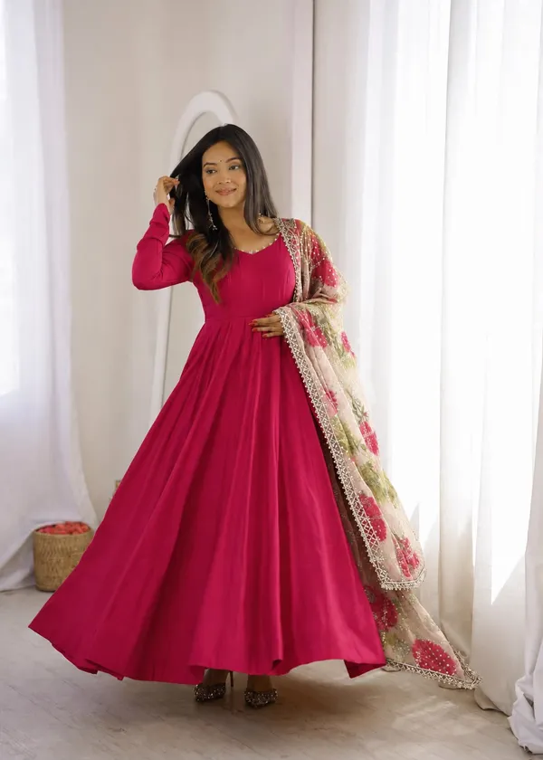 Pure_Romansilk_Chanderi_Designer_Party_Gown_with_Jacket_and_Dupatta_Set