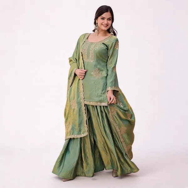 Premium_Green_Pakistani_Sharara_Suit_With_Zari_Sequins_Work,_Festive_Ready