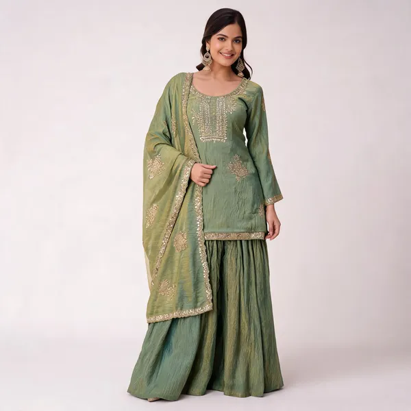 Premium_Green_Pakistani_Sharara_Suit_With_Zari_Sequins_Work,_Festive_Ready