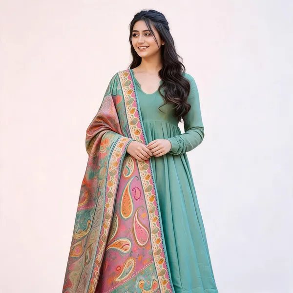 Festive_Wear_Green_Flowy_Anarkali_Suit_With_Printed_Dupatta