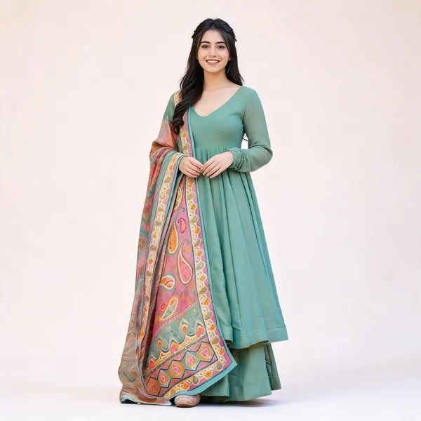 Festive_Wear_Green_Flowy_Anarkali_Suit_With_Printed_Dupatta