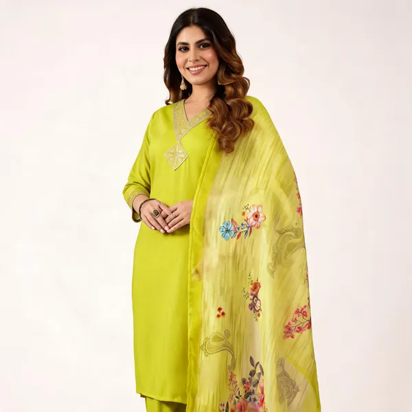 Women芒鈧劉s_Green_Embroidered_Pure_Cotton_Kurti_Set_with_Pyjamas_&_Dupatta