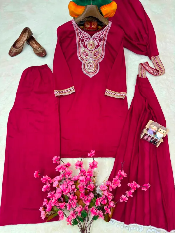 Rakhi_Special_Vichitra_Silk_Kurti_Plazzo_Dupatta_Set