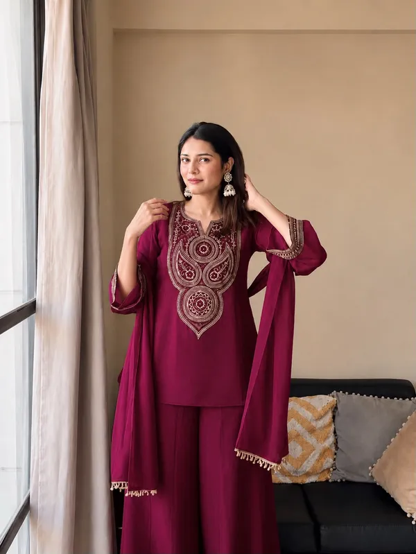 Rakhi_Special_Vichitra_Silk_Kurti_Plazzo_Dupatta_Set