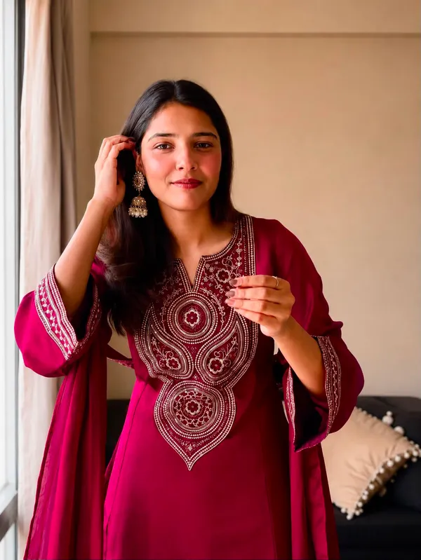 Rakhi_Special_Vichitra_Silk_Kurti_Plazzo_Dupatta_Set