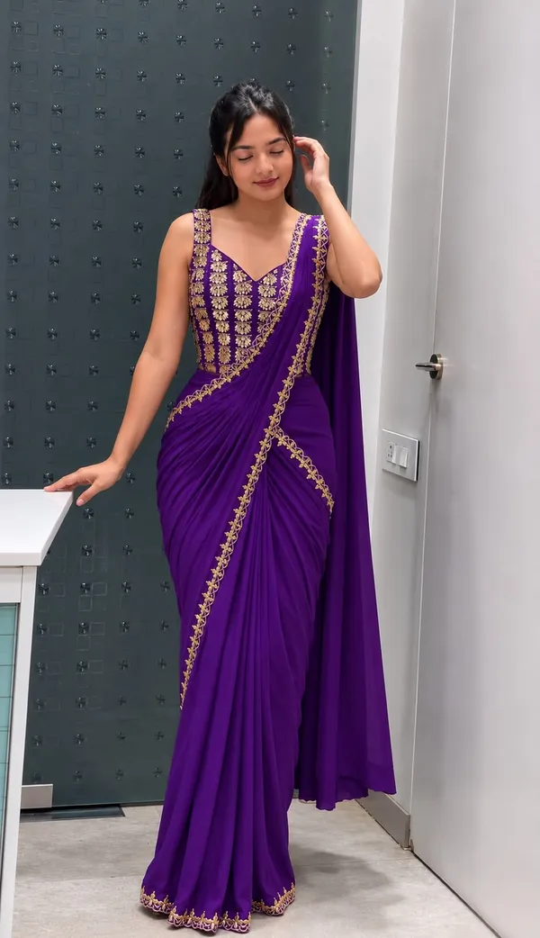 Ready-to-Wear_Saree_with_Golden_Foil_Embroidery