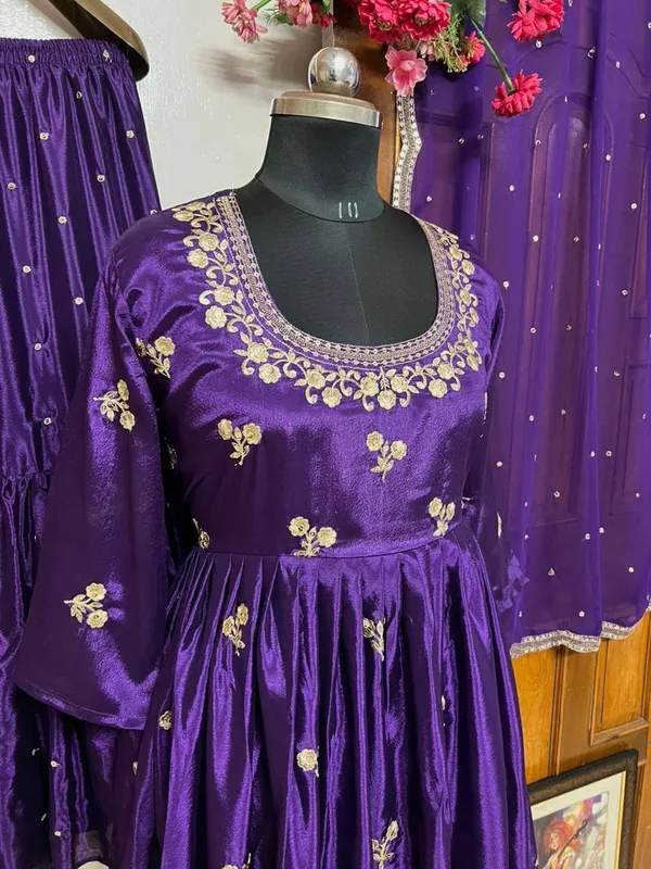 Royal_Purple_Kediya_Style_Chinon_Silk_Sharara_Set