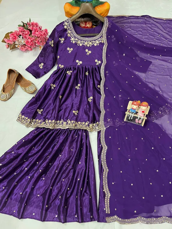 Royal_Purple_Kediya_Style_Chinon_Silk_Sharara_Set