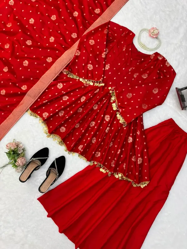 Satin_Silk_Weaving_Top_Plazzo_Dupatta_Set