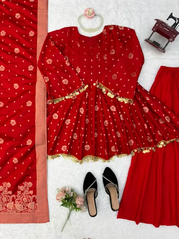 Satin_Silk_Weaving_Top_Plazzo_Dupatta_Set