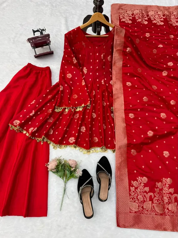 Satin_Silk_Weaving_Top_Plazzo_Dupatta_Set