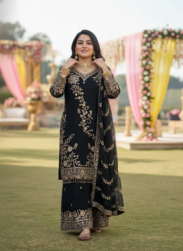 Semi_Faux_Georgette_Kurti_Plazzo_Dupatta_Set