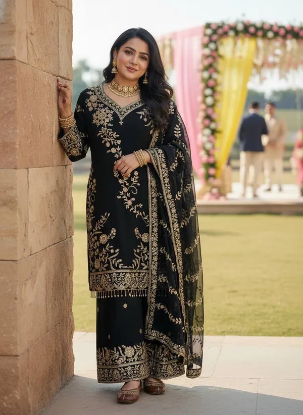Semi_Faux_Georgette_Kurti_Plazzo_Dupatta_Set