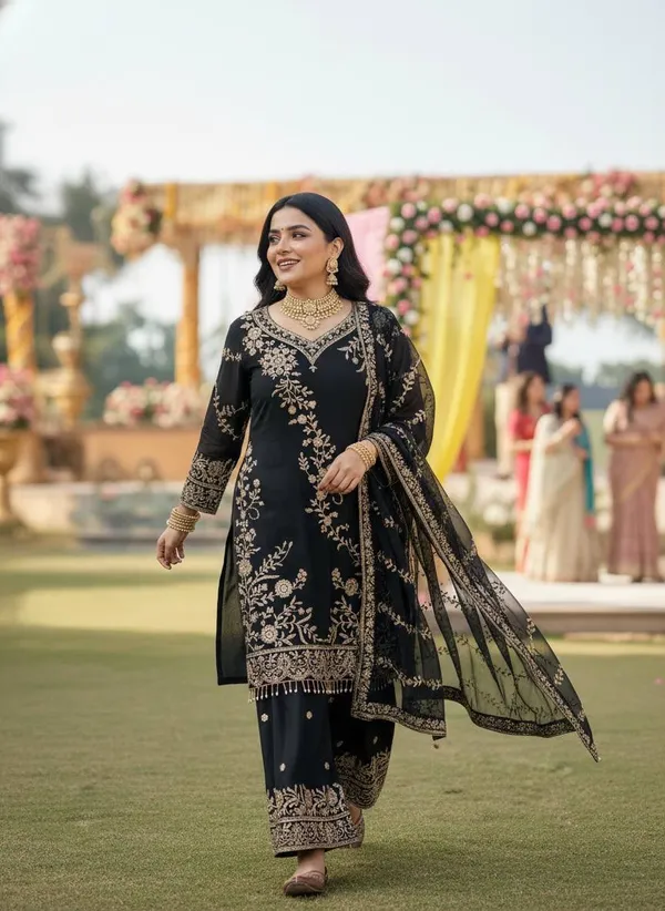 Semi_Faux_Georgette_Kurti_Plazzo_Dupatta_Set