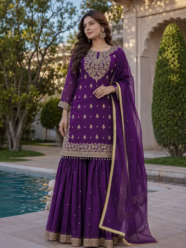 Stylish_Pure_GMY_Silk_Top_Sharara_Dupatta_Set