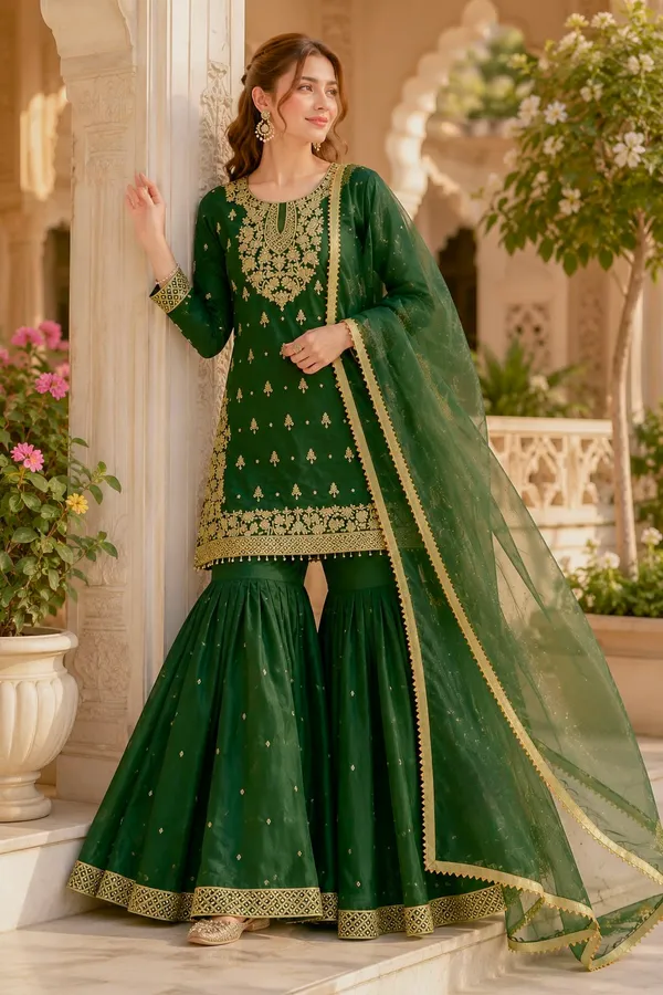 Stylish_Pure_GMY_Silk_Top_Sharara_Dupatta_Set