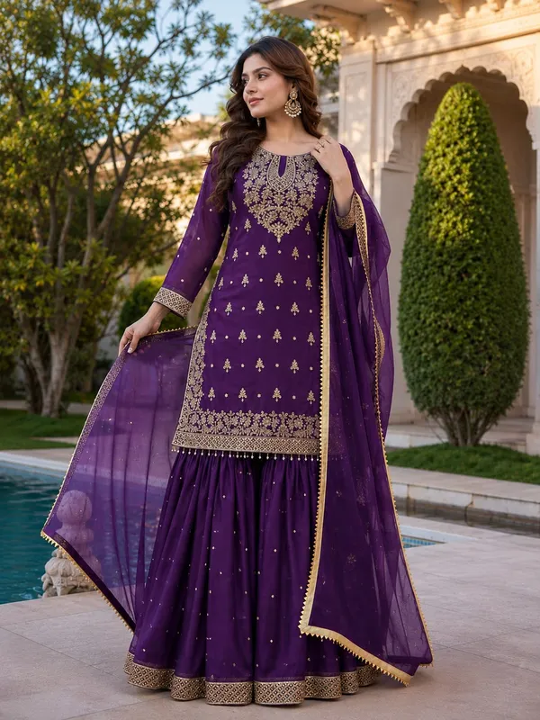 Stylish_Pure_GMY_Silk_Top_Sharara_Dupatta_Set