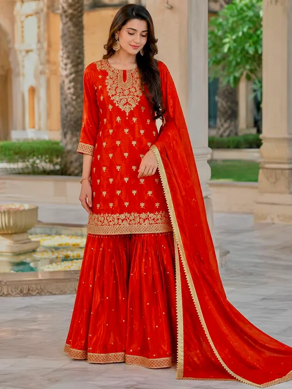 Stylish_Pure_GMY_Silk_Top_Sharara_Dupatta_Set