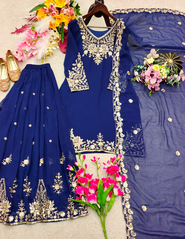 Trending_Fox_Georgette_Embroidery_Top_Sarara_Dupatta_Set