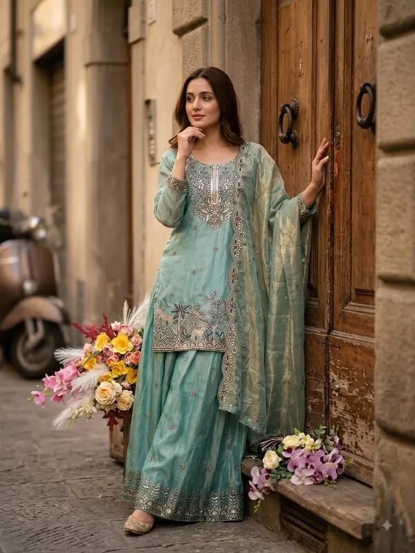 Trending_Pure_Fendy_Silk_Embroidery_Top_Sarara_Dupatta_Set