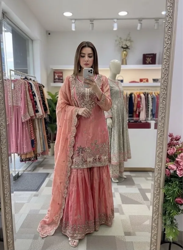 Trending_Pure_Fendy_Silk_Embroidery_Top_Sarara_Dupatta_Set