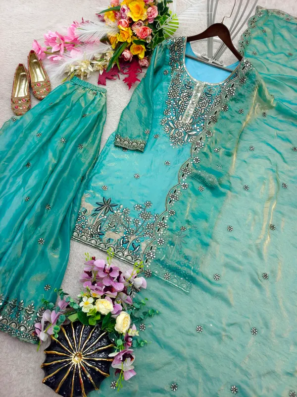 Trending_Pure_Fendy_Silk_Embroidery_Top_Sarara_Dupatta_Set