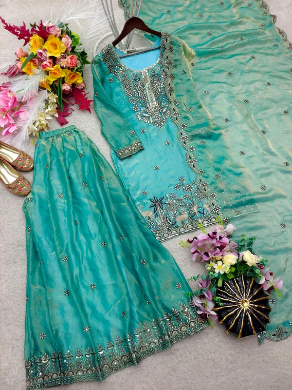 Trending_Pure_Fendy_Silk_Embroidery_Top_Sarara_Dupatta_Set