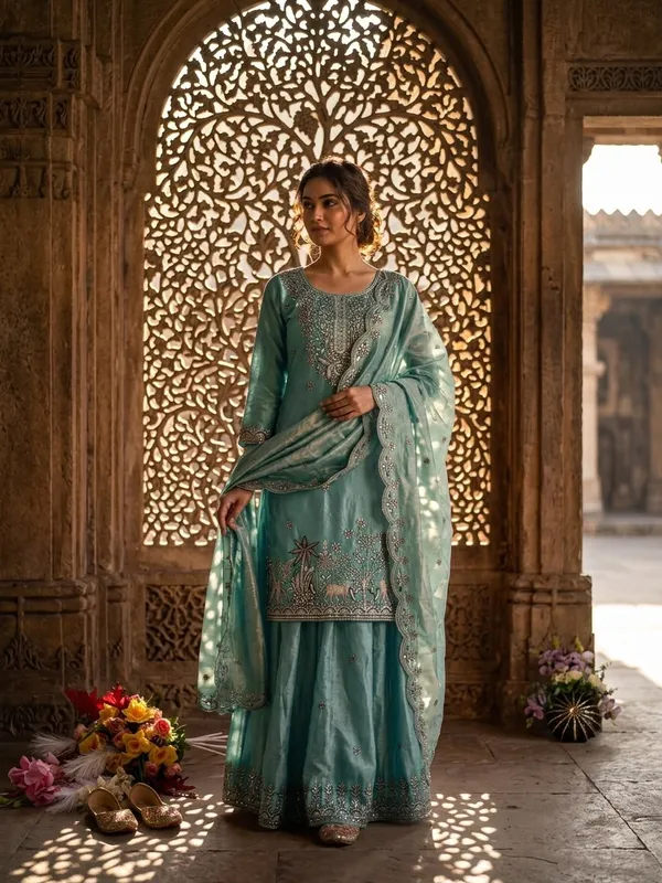 Trending_Pure_Fendy_Silk_Embroidery_Top_Sarara_Dupatta_Set
