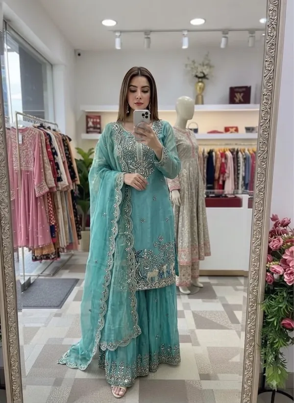Trending_Pure_Fendy_Silk_Embroidery_Top_Sarara_Dupatta_Set